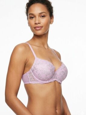 Victoria’s Secret Dream Angels Pink Lace Lined Demi Bra Silver Floral 34D